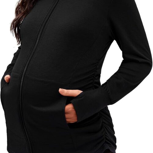 Zip-Up Maternity Hoodie with Thumbholes