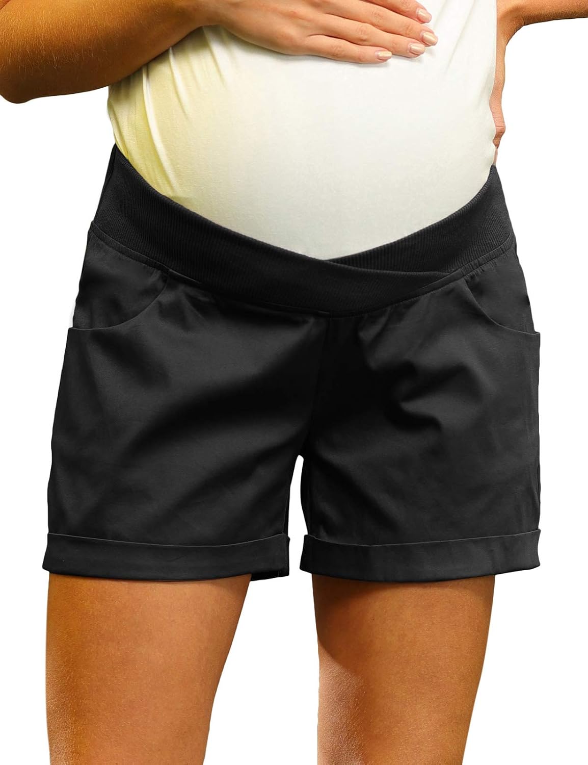 Maternity Low-Rise Cotton Shorts with Pockets