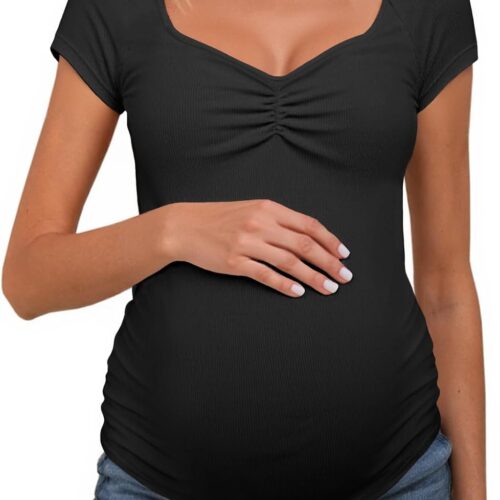 Maternity Cap-Sleeve Sweetheart Neck Top
