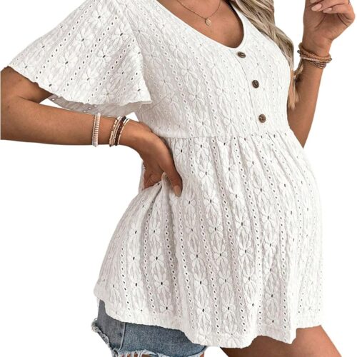 Maternity Bell Sleeve V-Neck Button Front Top