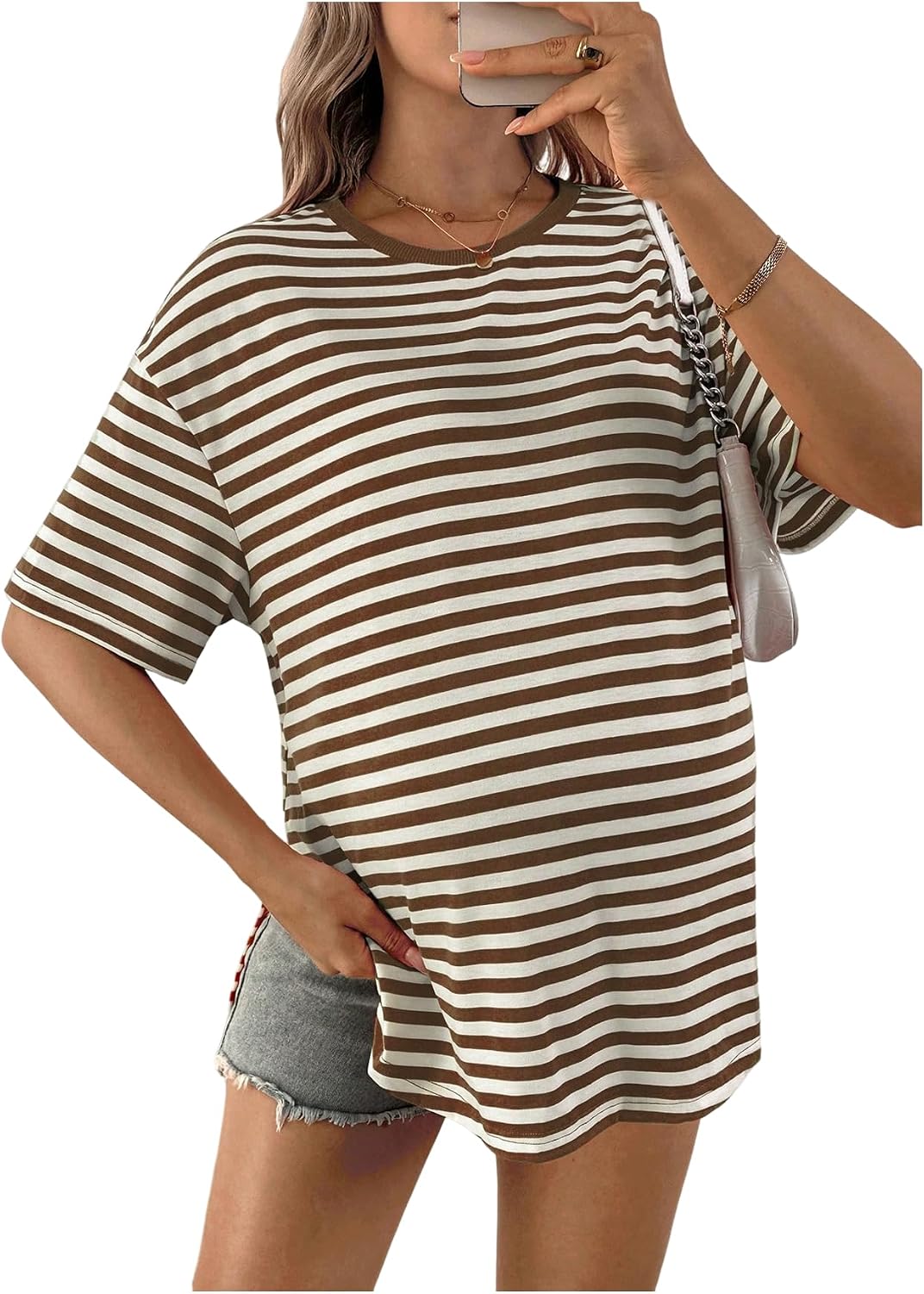 Maternity Striped Round Neck Short Sleeve Top