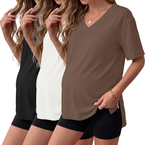 Maternity V-Neck Dropped Shoulder Side Split Top