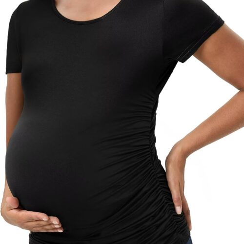 Maternity Side Ruched Crew Neck Short Sleeve Top