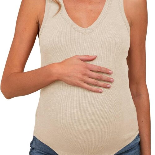 Maternity Sleeveless Ribbed V-Neck Top