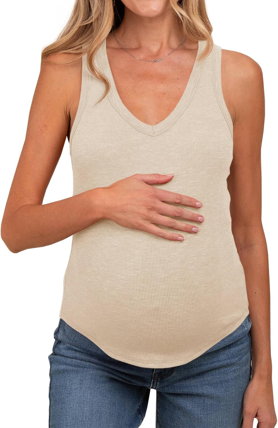 Maternity Sleeveless Ribbed V-Neck Top