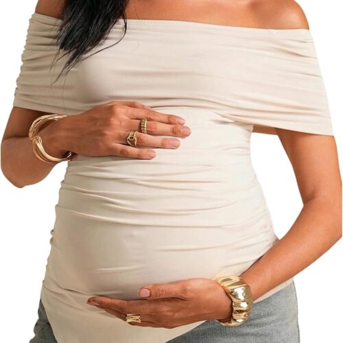 Maternity Off-Shoulder Asymmetrical Hem Top