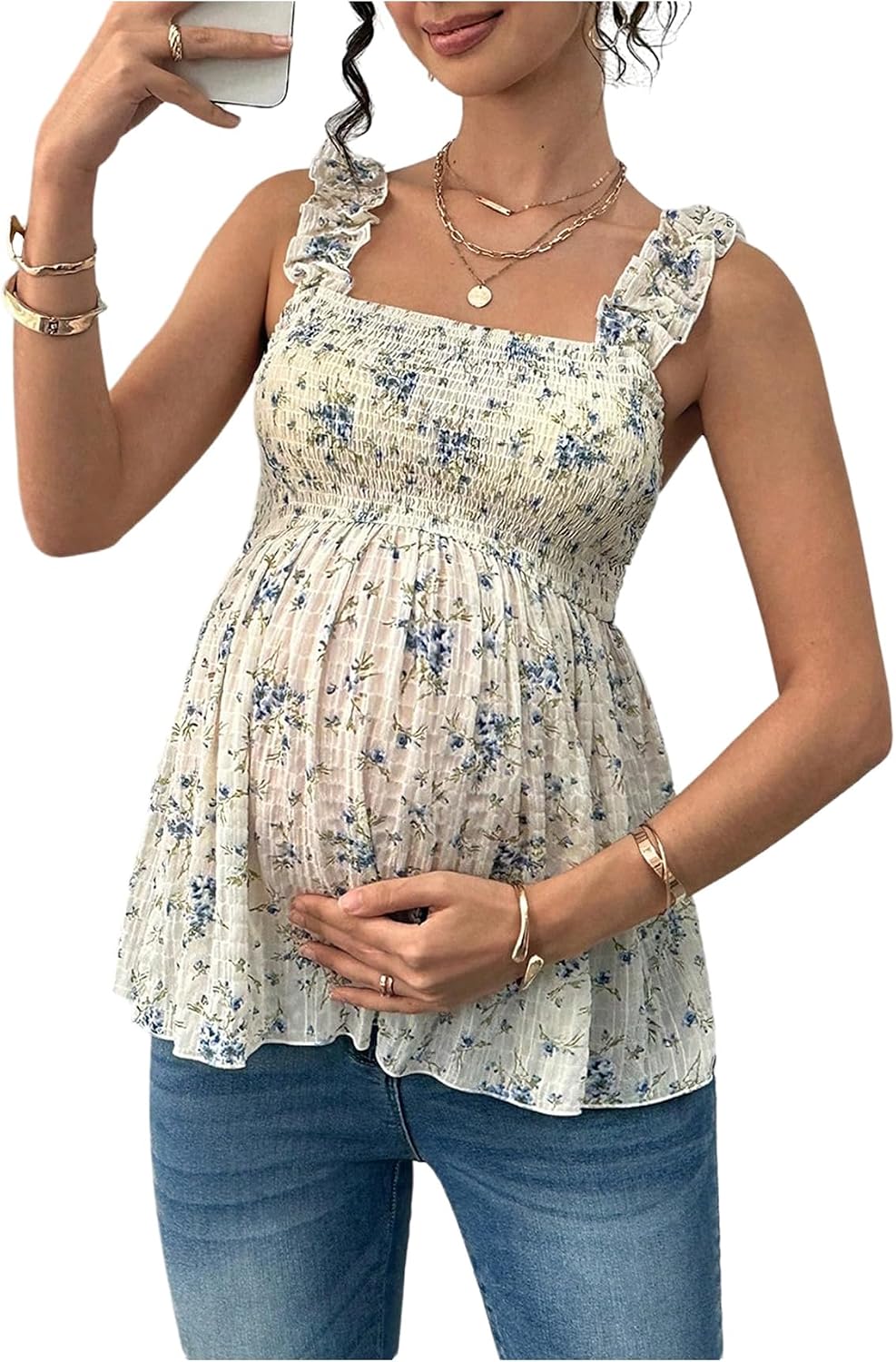 Maternity Floral Peplum Short Sleeve Top