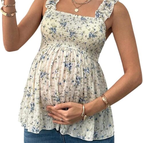Maternity Floral Peplum Short Sleeve Top