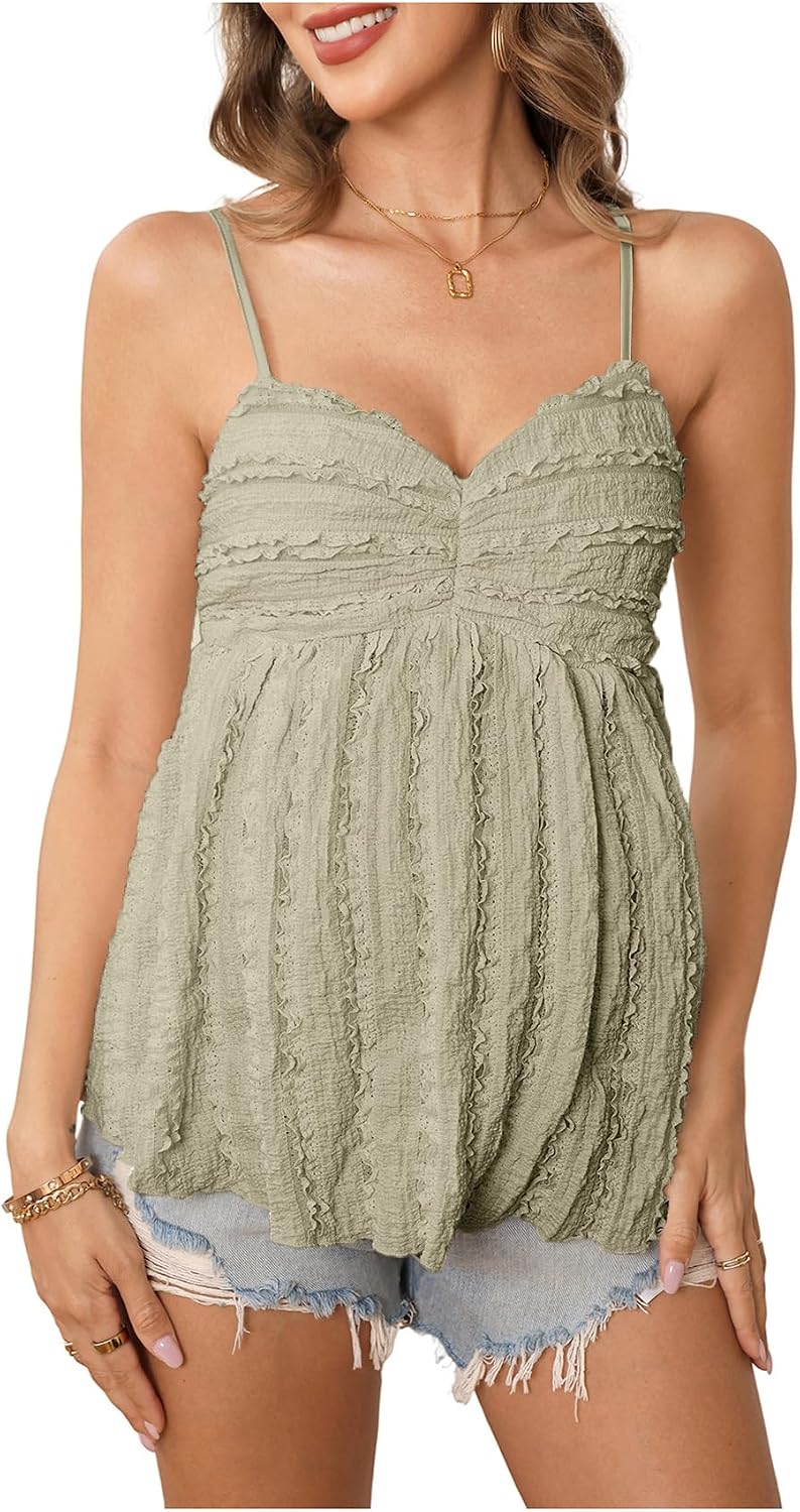 Maternity Sleeveless Ruffle Peplum Spaghetti Strap Top