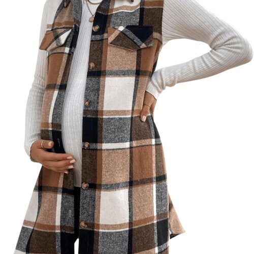 Maternity Plaid Sleeveless Vest