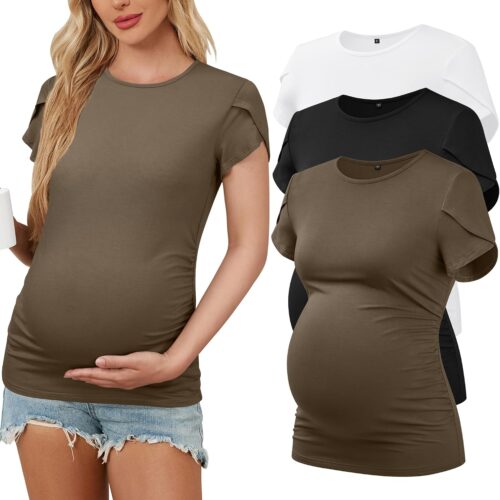 Maternity Petal Sleeve Crew Neck Ruched Top