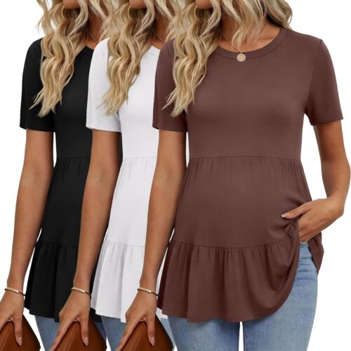 Maternity Tiered Ruffle Hem Short Sleeve Crew Neck Top