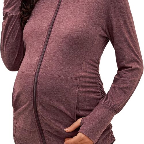 Zip-Up Maternity Hoodie with Side Pockets