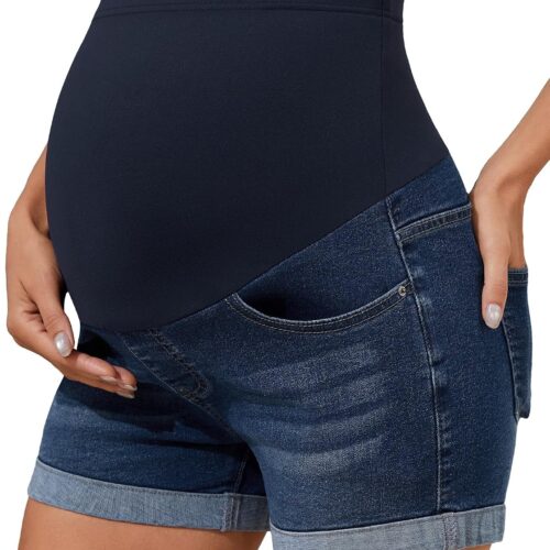 Maternity High-Rise Denim Shorts with Rolled Hem