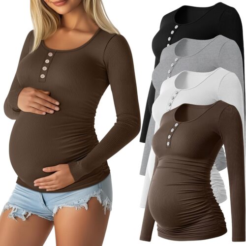 Long Sleeve Maternity Henley Nursing Shirt