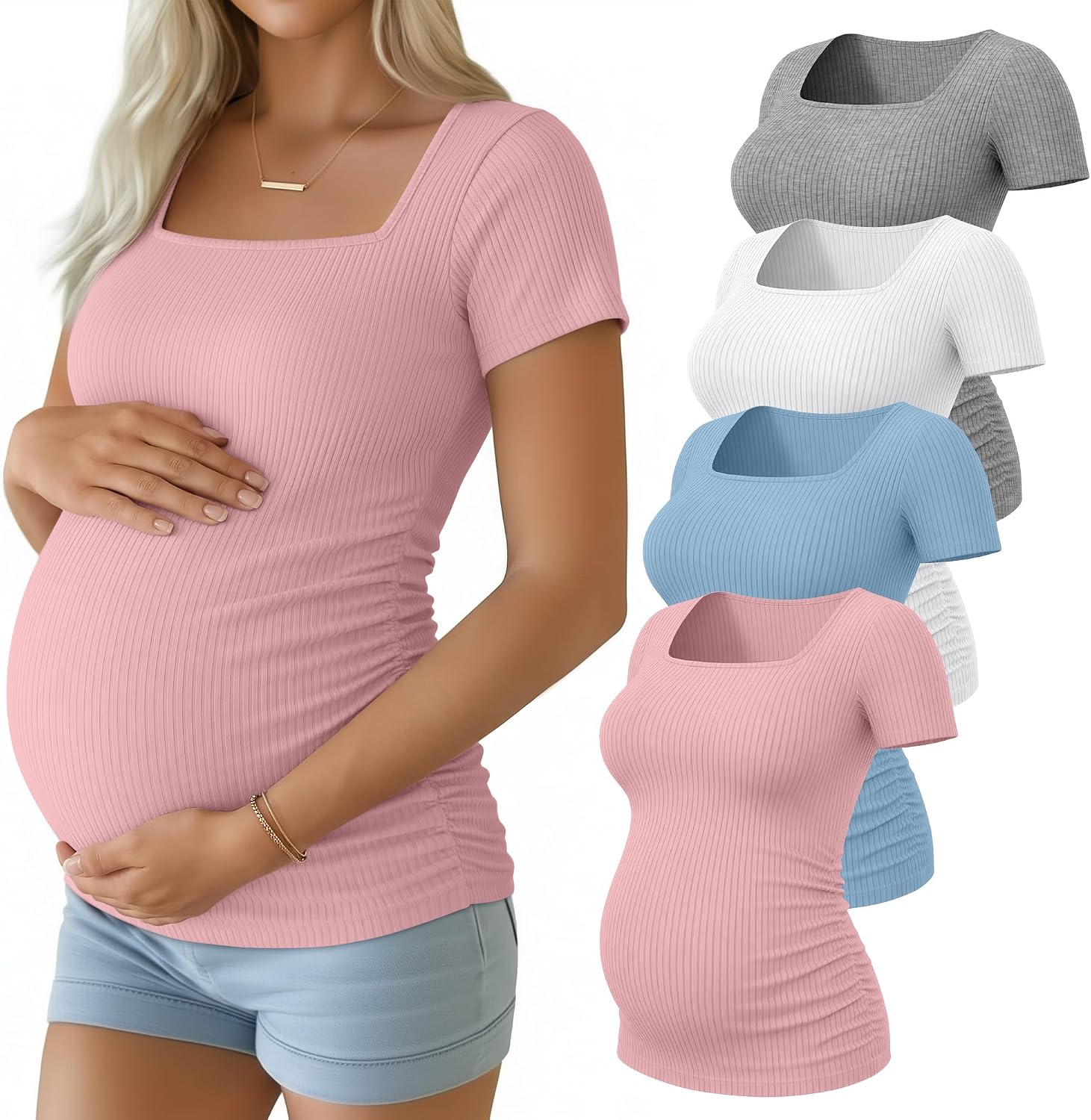 Maternity Ribbed Square Neck Loose Fit Top