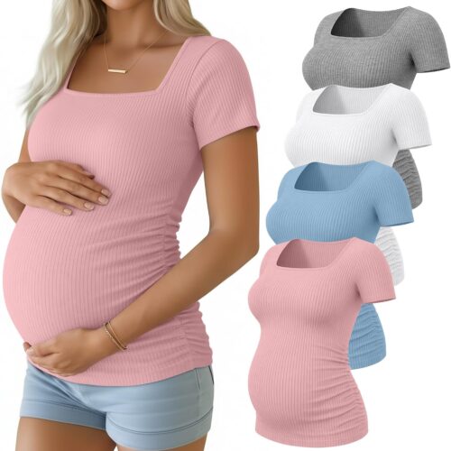 Maternity Ribbed Square Neck Loose Fit Top