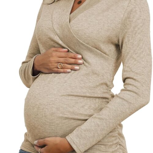 Maternity Cross V-Neck Ruched Long Sleeve Top