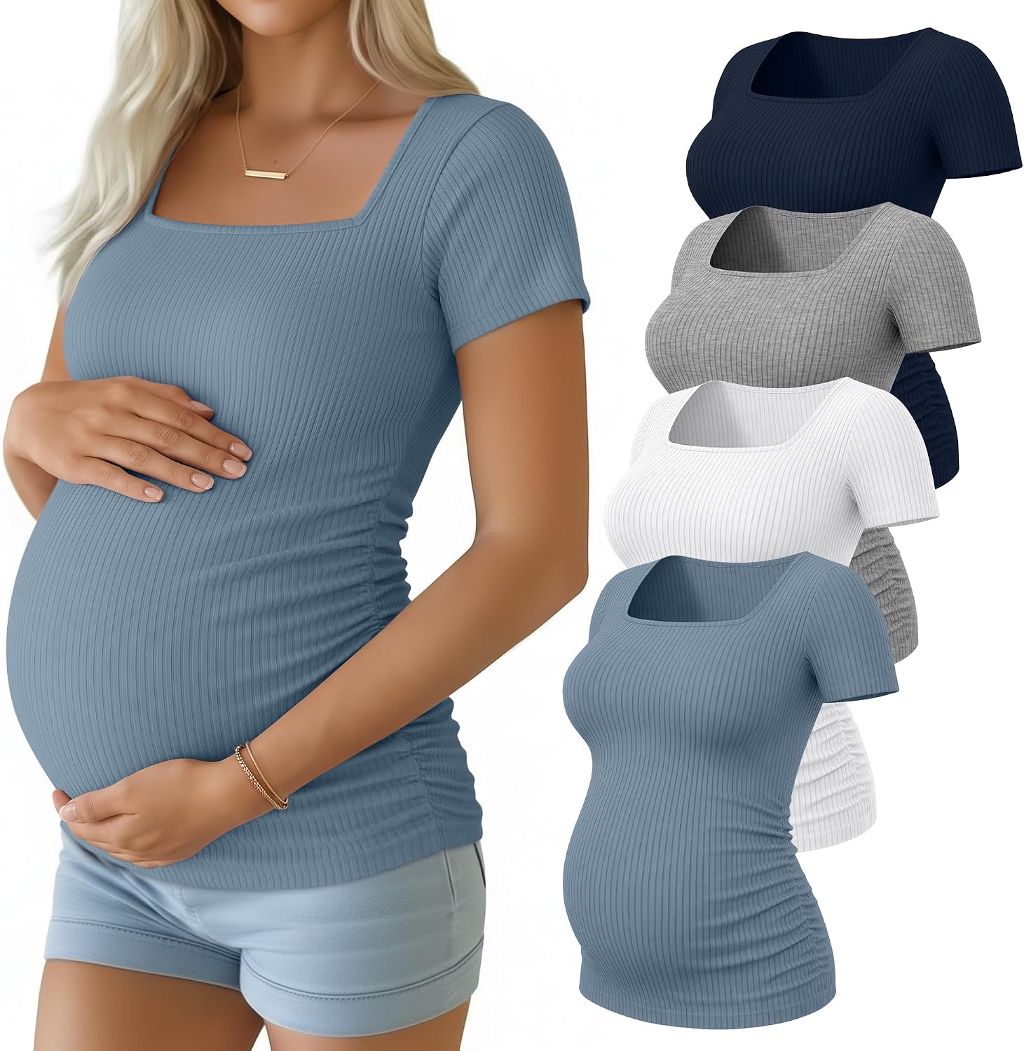 Maternity Ribbed Square Neck Short Sleeve Top