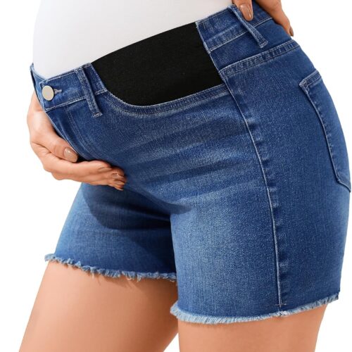 Maternity Mid-Rise Frayed Hem Denim Shorts
