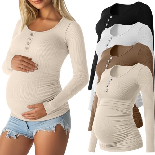 Long Sleeve Maternity Henley Nursing Shirt