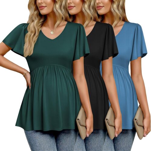 Maternity Flying Sleeve V-Neck Ruched Top