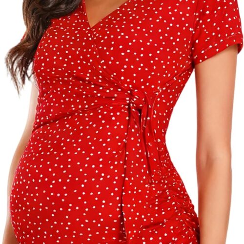Maternity Wrap V-Neck Tie Waist Nursing Blouse